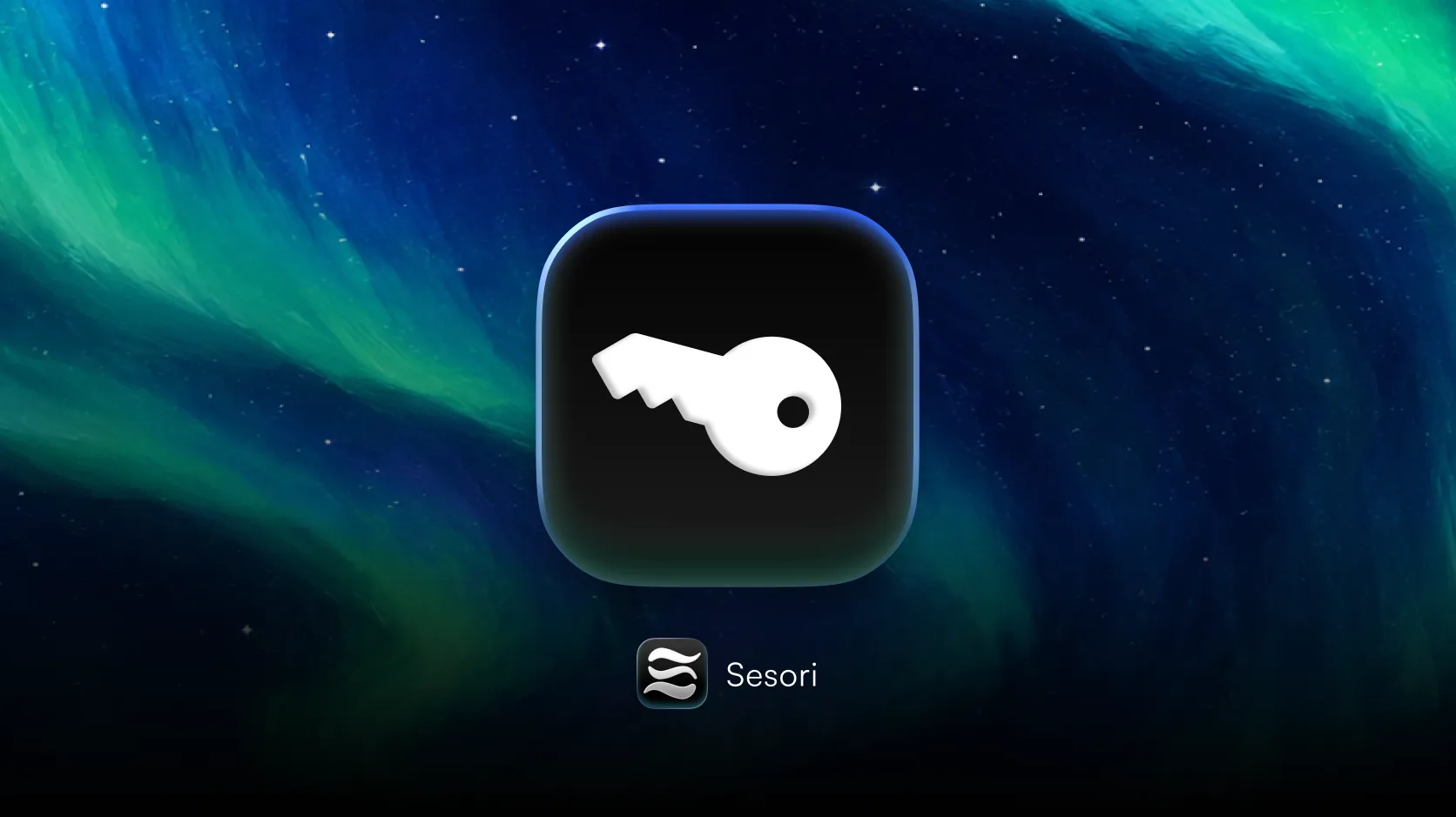 Illustration of a key over an aurora landscape for Sesori bridge encryption