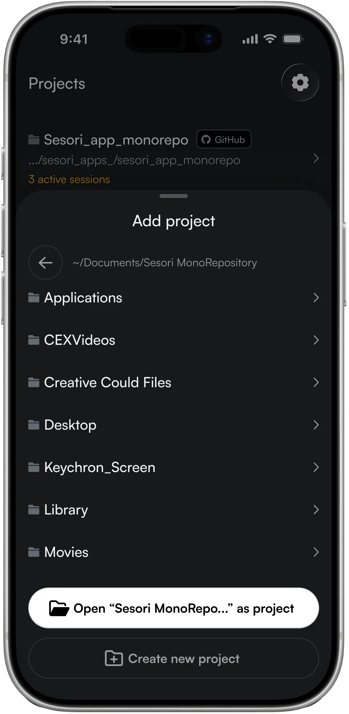 Sesori project browser on iPhone